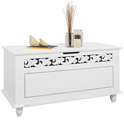 Imagen de Casaria Baúl de Almacenamiento Madera Jersey Blanco 80x40x48cm Cofre almacenaje Arcón Multiuso