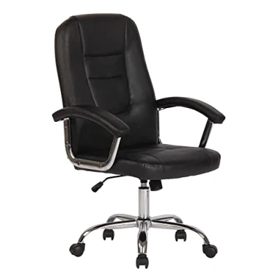 Imagen de CLP Silla De Oficina Reedville Tapizada En Cuero Sintético I Sillón Escritorio Girarorio con Reposabrazos Acolchados, Color:Negro