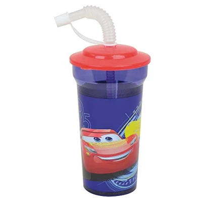 Imagen de Fun House 005768 Disney Cars Vaso con Pajita para niños, Plástico, Transparente