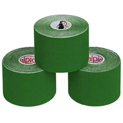 Imagen de ALPIDEX Cinta Kinesiología Tape 5 m x cm Muscular E Book Ejemplos Aplicación, Color:verde, Cantidad:3 rollos