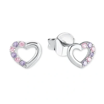 Imagen de Prinzessin Lillifee pendientes de plata ley 925 para niñas, con circonita sintética, 0.5 cm, violeta, corazón, en caja regalo, 2021106