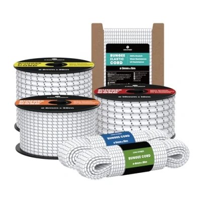 Imagen de Kamu Synber Cuerda Elástica 6mm x 10m de Goma Elastica para Lona, Remolque, Piscina, Pulpos Blanco/Negro