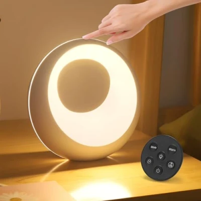 Imagen de Wothfav Lámpara de Mesita Noche Táctil, Lampara con RGB Colores Ajustables, Mesa Recargable USB, 5 Brillos, Temporizador, Pequeña para Dormitorio Salón