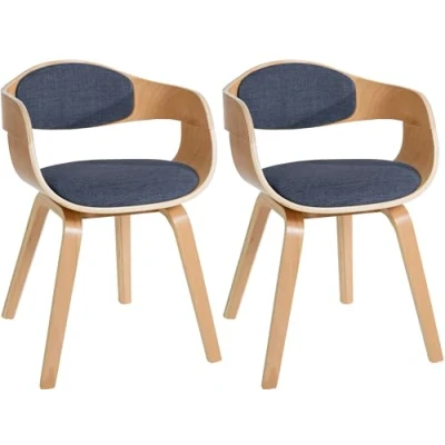 Imagen de CLP Set De 2 Sillas Comedor Kingston En Tela &amp; Madera I Pack Butacas Nórdicas para Reuniones Modernas, Color:Natura/Azul, Color del Marco:Natura