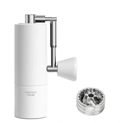 Imagen de TIMEMORE Chestnut C3S Pro Molinillo de café manual con ajuste preciso del grado molienda, acero inoxidable y mecanismo cónico, mango plegable, recipiente para granos 25 g, color blanco