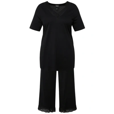 Imagen de Ulla Popken Lochstickerei Vausschnitt Halbarm SET Conjunto de pijama, Mujer, Talla: 44/46, Black