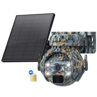 Imagen de SHIWOJIA Camara Vigilancia 4G Exterior Solar con Tarjeta SIM, 360 PTZ Inalámbrico Cámara Visión Nocturna, Detección de Movimiento, Audio Bidireccional, IP66 Impermeable