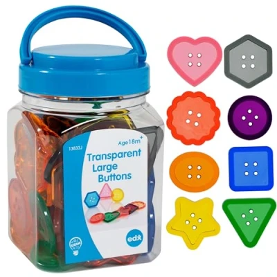 Imagen de edxeducation 13833 Mini tarro de botones transparentes para caja luz, diseño sensorial y fino habilidades motoras, manipulación matemática, edades 18 m +