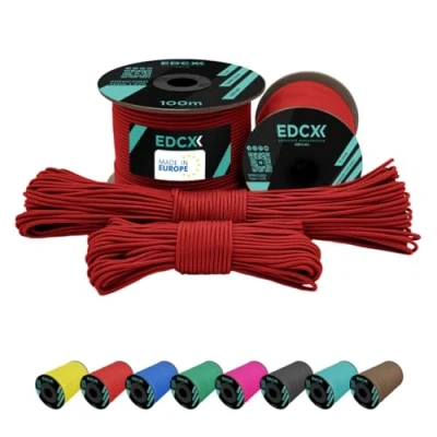 Imagen de EdcX 2 mm Nylon Paracord 275 (15, 30, 50 and 100 m) 100% Rope, 3 Strand Cord, Cord in Many Colours (Light Red, 30