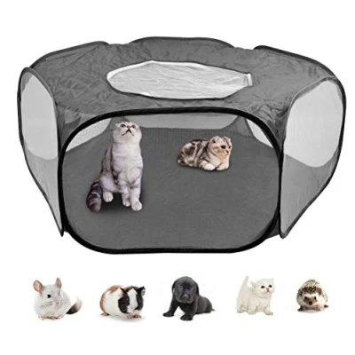 Imagen de DODUOS Jaula para Animal Pequeño Transparente Transpirable Parque Mascota Hexagonal Plegable Corral de Lavable Valla Portátil Perros Conejillos Indias Conejos Hámster Erizos
