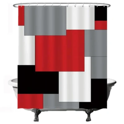 Imagen de Ulticool Cortina de ducha Rectángulo cuadrado 180 x 200 cm Lavable Antimoho con 12 anillas Rojo Gris Negro Blanco