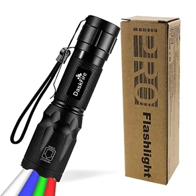 Imagen de 4 en 1 Antorcha LED Super brillante 900 lúmenes. luz rojo y verde, azul suave, multifuncional. Linterna de mano ajustable. Enfoque impermeable. bolsillo
