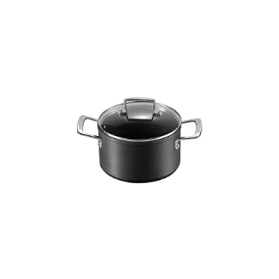 Imagen de Le Creuset Olla de aluminio antiadherente con tapa, diámetro 18 cm, para todas las fuentes calor, incluso la inducción, Antracita/Plateado, 51102180010502