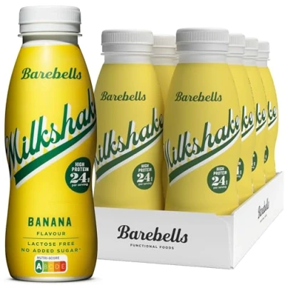 Imagen de Barebells batido de proteínas cremoso bajo en azúcar, 24 gramos proteína por botella, sin lactosa, plátano, 8 x 330 ml