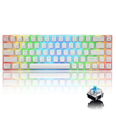 Imagen de UrChoiceLtd 60% Teclado mecánico para Juegos Tipo C Cableado 68 Teclas 18 Retroiluminación RGB Impermeable USB Completas Anti Efecto Fantasma Jugadores y mecanógrafos (Blanco)