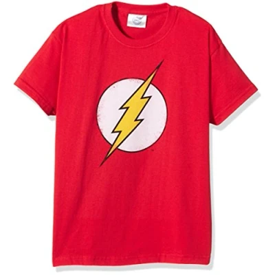 Imagen de DC COMICS Distressed Flash Logo Camiseta Niños, Color Rojo, Talla 7 8 años (128/130 cm)