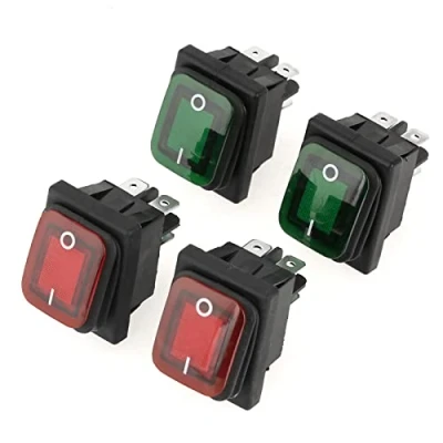 Imagen de Interruptor Basculante, Mini Interruptores Basculantes Tipo Barcos Impermeable ON OFF de 4 Pines 2 Posiciones Terminales Interruptors Boton 220V con Luz Indicadora para Auto Vehiculo Barco