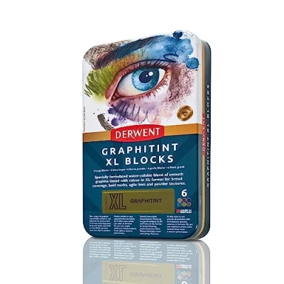 Imagen de Derwent 2306175 Caja Metálica con 12 Barras de Colores XL Graphitint, Extra Largas 60mm, Solubles en Agua, Ideales para Bocetaje, Dibujo y Bellas Artes, Calidad Profesional