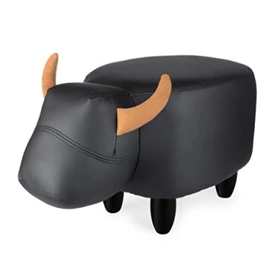 Imagen de Balvi Taburete La Vache Color Negro con Forma de Vaca Patas Madera Polipiel/Madera
