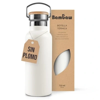 Imagen de Bambaw Botella térmica 750ml, agua blanca, acero inoxidable de deportiva, Cantimplora Blanco polar