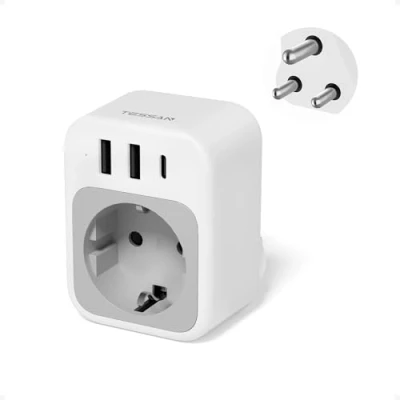 Imagen de TESSAN Adaptador Enchufe Sudafrica, para Sudafrica con 1 USB C 2 A, Tipo M 2500W, Namibia, Botsuana, India, Nepal, Mozambique, Sri Lanka, Eswatini Lesoto, Suazilandia