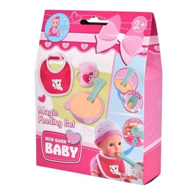 Imagen de Simba New Born Baby Juego de alimentación, Plato con Papilla, Cuchara mágica, Vaso y Babero para muñecas 30 43 cm, 4 Piezas, a Partir 2 años (105560515)