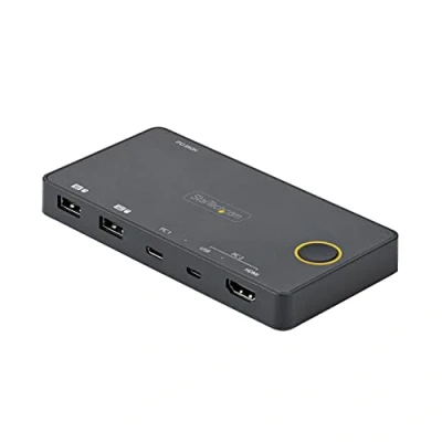 Imagen de StarTech.com Switch Conmutador de 2 Puertos Híbrido USB A HDMI y C para 1 Monitor 2.0 4K 60Hz Ordenador Alimentado por el Bus Compatible con Thunderbolt 3 (SV221HUC4K) Negro