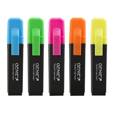 Imagen de Marcador de texto Genie con punta cuña, amarillo neón 5er Pack