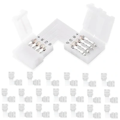 Imagen de UBRAVE Conectores de Luz LED,20pcs 4 Pin Conector Clip para conexión tira LED SMD5050 10mm,Conector Barra LED,SMD 5050 Rápido Cinta LED,No se Necesita Soldadura, Forma L
