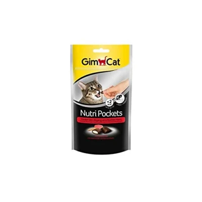 Imagen de GimCat Nutri Pockets Ternera y Malta Bocadillo crujiente para Gatos con Relleno cremoso e Ingredientes funcionales 1 Bolsa (1 x 60 g)