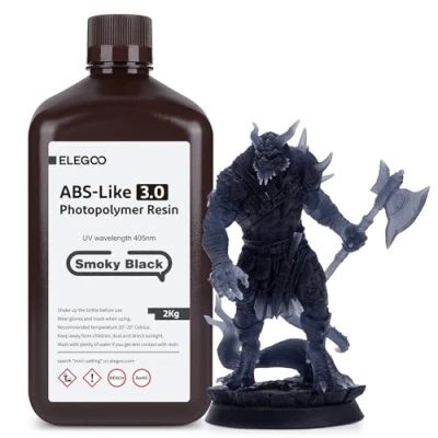 Imagen de ELEGOO Resina ABS Like 3.0 de 405 nm, Rápida UV LCD Alta Precisión, No Quebradiza, Tóxica para Impresora 3D LCD/DLP Fotopolímero 2000g Negro Ahumado