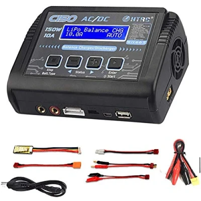 Imagen de YUNIQUE GREEN CLEAN POWER Cargador y Descargador Equilibrado HTRC C150 LiPo 150W 10A 1 6S AC/DC Compatible con Baterías de Helicóptero, Drones DJI Mini 2 Más Alta Potencia, Negro