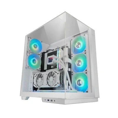 Imagen de MARS Gaming MC 3GF, Caja ATX, Triple Cristal Templado, 2x Ventiladores ARGB Traseros 120mm, Montaje Vertical de Tarjetas Gráficas, Torre PC con Soporte Refrigeración Líquida hasta 360mm, Blanco
