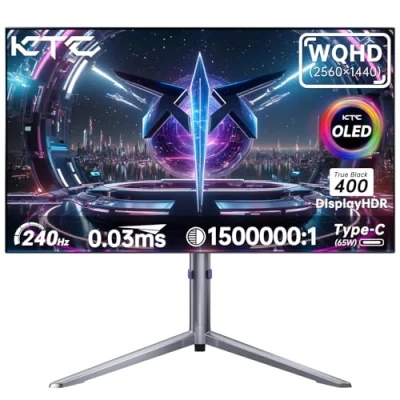 Imagen de KTC Monitor OLED 27 Pulgadas WQHD 1440P 65W USB C (Admite Salida de vídeo), 240Hz / 0.03ms GTG, 100% DCI P3, Display HDR True Black 400, FreeSync &amp; G Sync, Altavoces Dobles Integrados Blanco