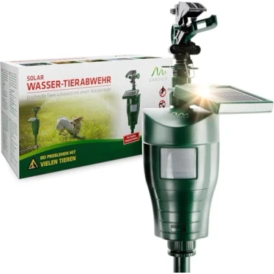 Imagen de Gardigo® Ahuyentador de Gatos y Otros Animales Solar con Rociador, Anti Gatos, Perros, Pájaros Más I Aspersor Agua Sensor Movimiento Panel Alcance 10 Metros