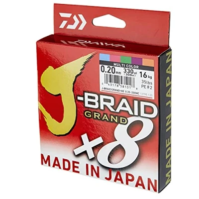 Imagen de Daiwa J Braid Grand X8E 0,20 mm, 16,0 kg, 300 m, Multicolor, línea de pesca trenzada, 12795 120