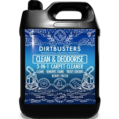 Imagen de Dirtbusters Fórmula Concentrada 3 en 1 Limpia y Desodoriza Moquetas Tapizados. Elimina Neutraliza los Malos Olores. Apto para Aspiradoras Materiales Delicados. Aroma a Frutos Rojos x 5 Litros