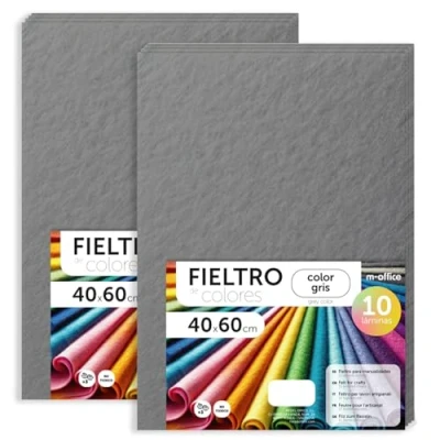 Imagen de m office Fieltro para Manualidades, de Colores, Suave y Flexible, Material Costura, Telas Patchwork, Ideal proyectos DIY, artesanía o decoración, 40x60cm (gris, 20 uds)