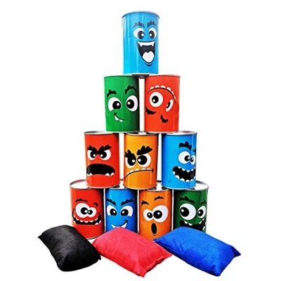 Imagen de TUAHOO Juegos de Jardin, Juego Lanzamiento Exterior para Niños y Adultos, 10pcs Metal Tirar Latas 3pcs Bolsas Frijol, Regalo Casa, Cumpleaños, Fiestas