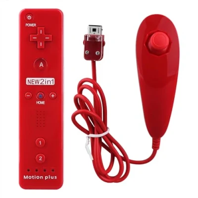 Imagen de OSTENT Mando a Distancia 2 en 1 Incorporado Motion Plus + Nunchuk para Nintendo Wii Game Rojo