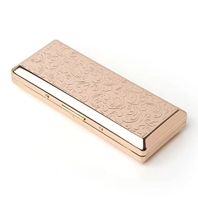 Imagen de caja de cigarrillos metal Damas y hombres, bolsillo con clip resorte doble cara portátil capacidad para 10 100 mm (Gold)
