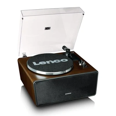 Imagen de Lenco LS 470WA Tocadiscos Todo en Uno con Altavoces Integrados (80W), Bluetooth, Tracción por Correa y Cápsula Audio Technica Acabado Nogal Elegante