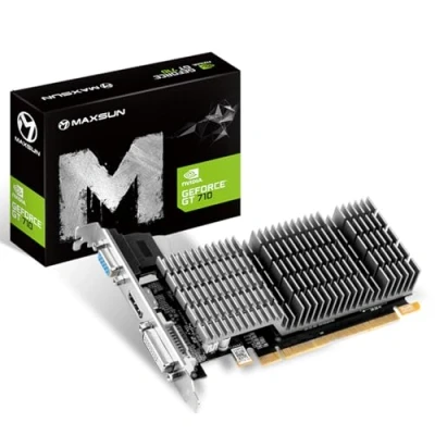 Imagen de MAXSUN NVIDIA GeForce GT 710 Tarjeta Grafica 2gb gráfica GPU (Pasivo, bajo Perfil, Consumo, VGA, DVI D, HDMI, GDDR3, HTPC, Sistema de refrigeración pasiva silenciosa sin Ventilador)