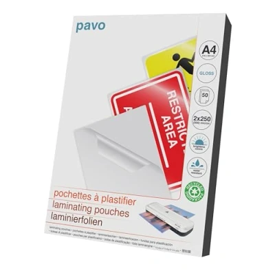 Imagen de Pavo 8007219 Paquete de 50 fundas para plastificar, 2 x 250 micras, A4, A4