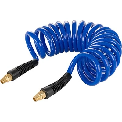 Imagen de Poppstar manguera compresor aire en espiral 5m, 8x12mm Ø con restrictor de curvatura y conexión giratoria mejorada G 1/4 rosca exterior (2023)