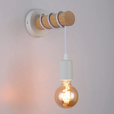 Imagen de Barcelona LED Barlona Aplique de Pared Interior, Lámpara Vintage Madera Industrial para Sala Estar, Dormitorio Y Pasillo, E27, Máx. 60W, 220V, IP20 Blanco, LM135 B
