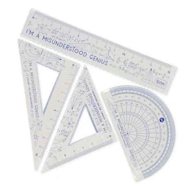 Imagen de Legami juego de geometría, con regla 15 cm, cuadrado 60 10 goniómetro 180 para la escuela, estuche incluido, material flexible, Tema Genius