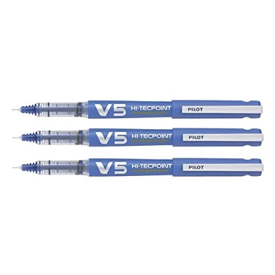 Imagen de Pilot Lote de 3 bolígrafos roller Begreen HI TECPOINT V5 recargable (punta fina, 0,5 mm), color azul