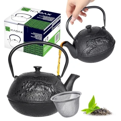 Imagen de KADAX tetera de hierro fundido, estilo japonés, con colador té y mango cómodo, tradicional, juego japonés (negro)