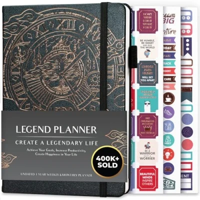 Imagen de Legend Planner Planificador de vida semanal y mensual lujo para alcanzar tus metas vivir más feliz. Organizador, cuaderno productividad A5, Sin fecha Mystic Grey